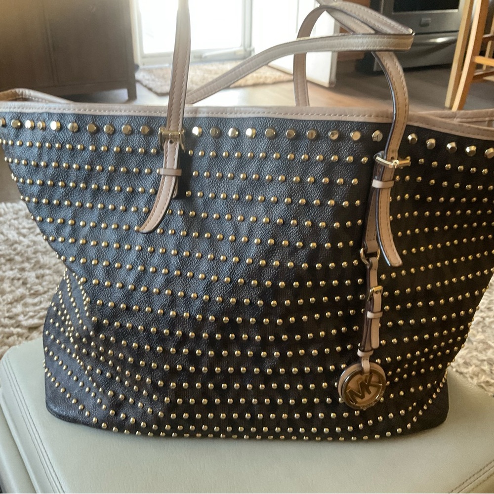 Michael Kors Black and Gold Studded Tote